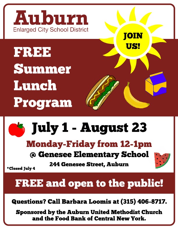 Free Summer Lunch Program Open to the Public Auburn School District